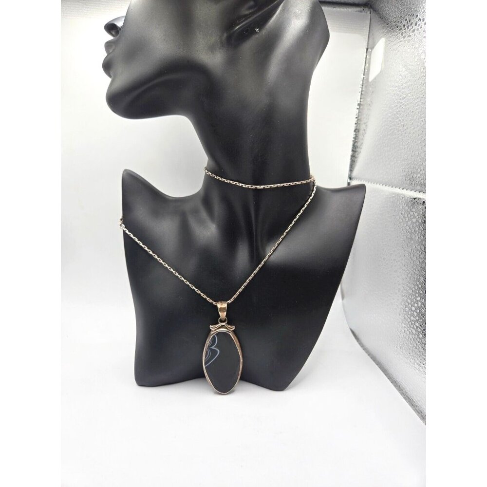 Vintage Chateau d'Argent Sterling and Onyx Necklace 2 inch Pendant 24" chain
